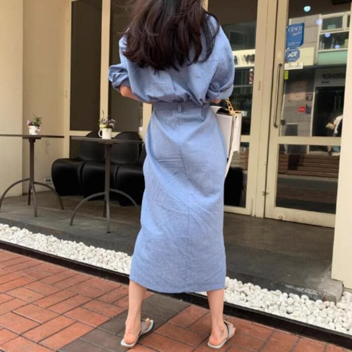骨格ストレートストラップウエストワンピース