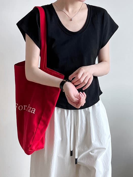 骨格ストレートU字ネック半袖Tシャツ