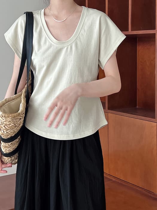 骨格ストレートU字ネック半袖Tシャツ