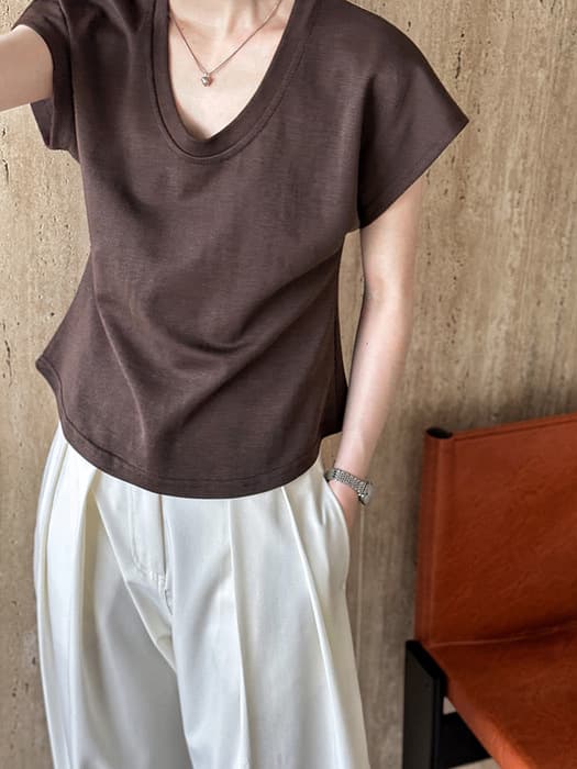 骨格ストレートU字ネック半袖Tシャツ