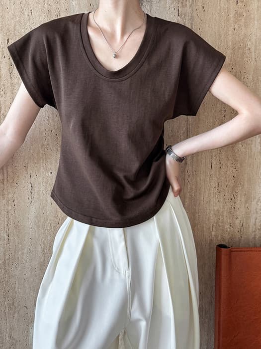 骨格ストレートU字ネック半袖Tシャツ