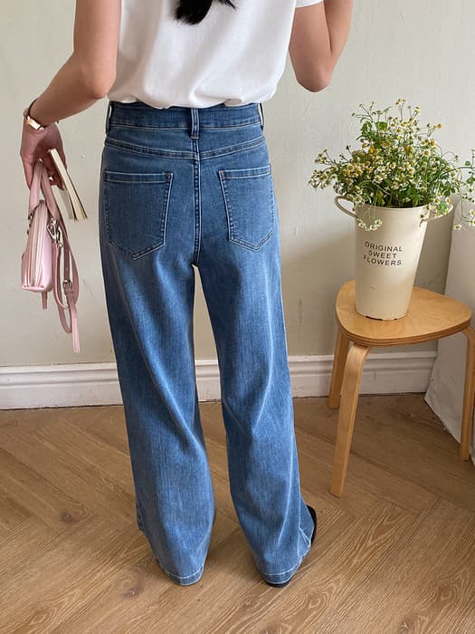 骨格ストレートサイドポケットデニムストレートパンツ
