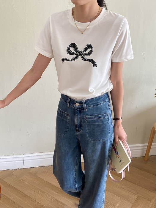 骨格ストレートサイドポケットデニムストレートパンツ