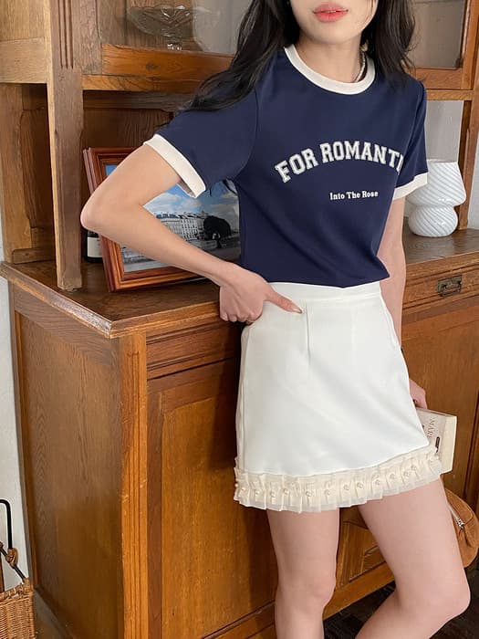 骨格ストレートバイカラーロゴ入りTシャツトップス