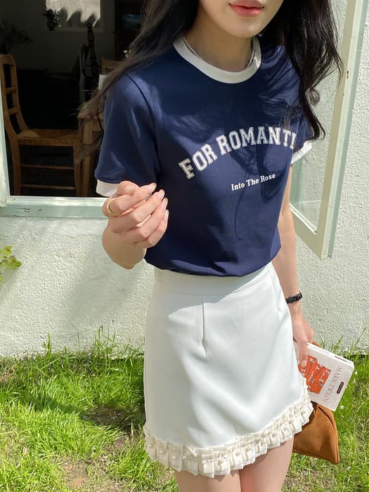 骨格ストレートバイカラーロゴ入りTシャツトップス