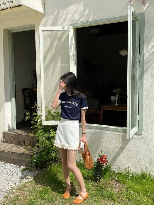 骨格ストレートバイカラーロゴ入りTシャツトップス