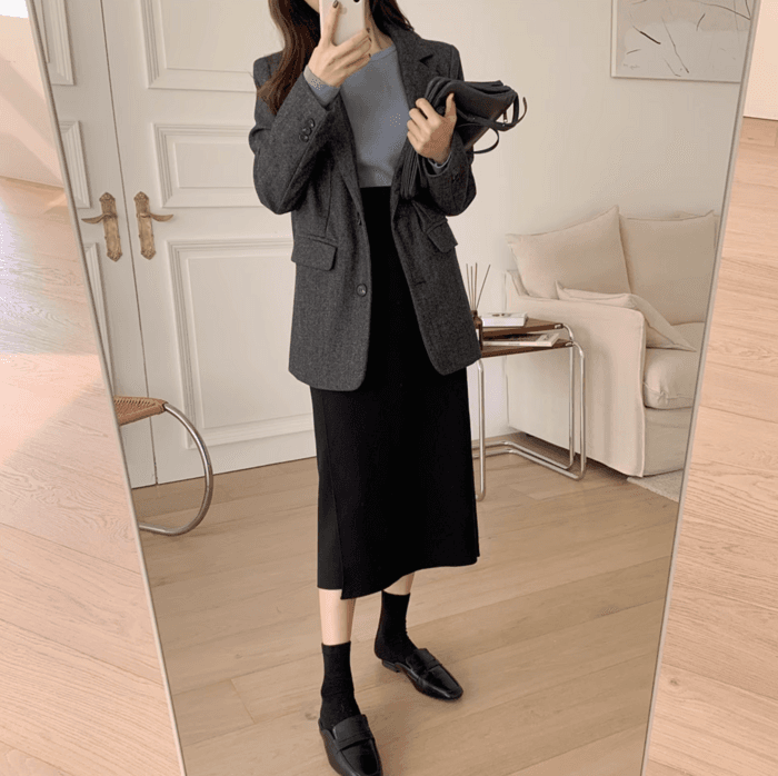 骨格ストレートラップ風Iラインスカート