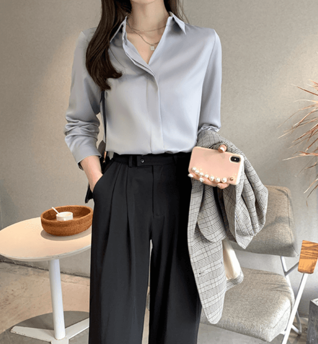 骨格ストレートスムースシャツブラウストップス