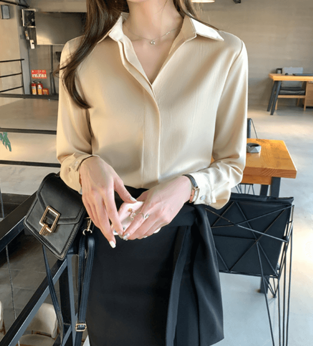 骨格ストレートスムースシャツブラウストップス