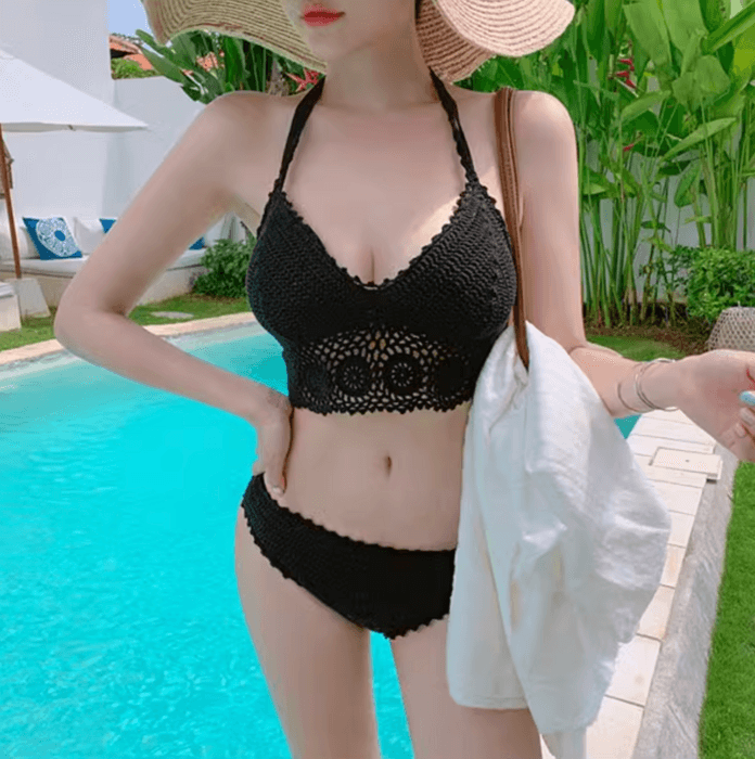 骨格ストレート鍵編みビキニ