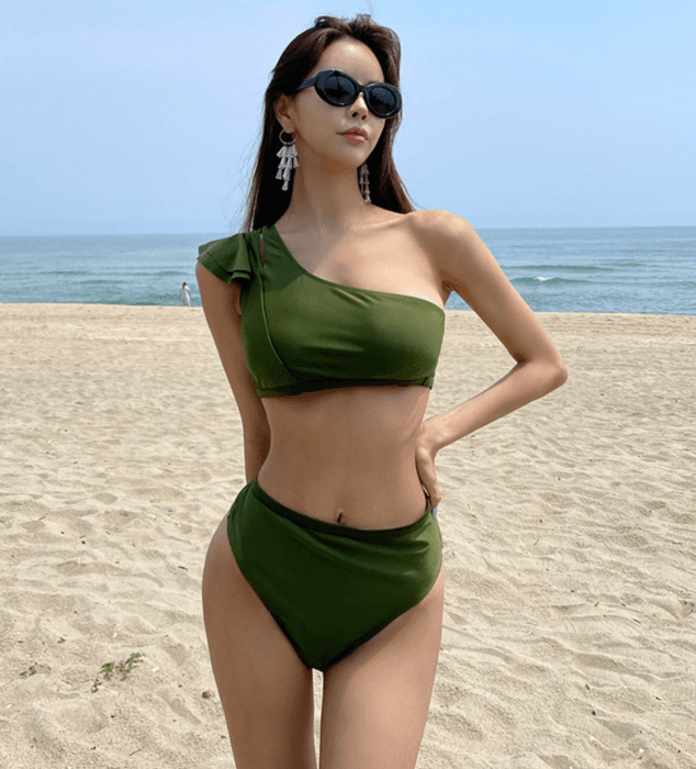 骨格ストレートワンショルダーフリル水着