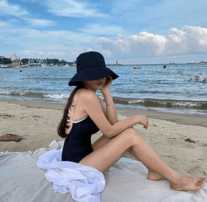 骨格ストレートカラーブロックワンピース水着