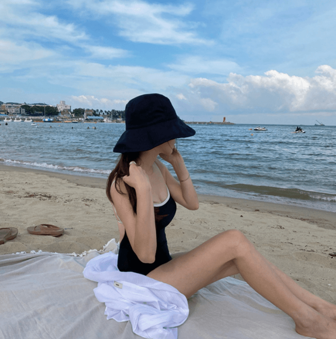 骨格ストレートカラーブロックワンピース水着