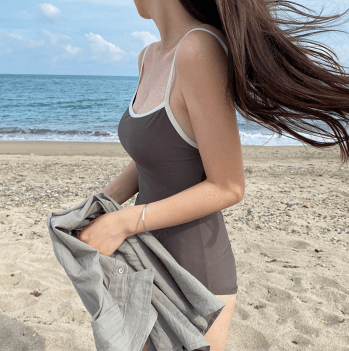 骨格ストレートカラーブロックワンピース水着