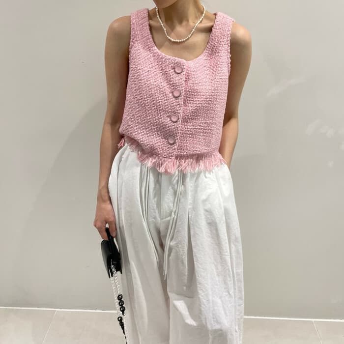 骨格ストレートツイードノースリーブトップス