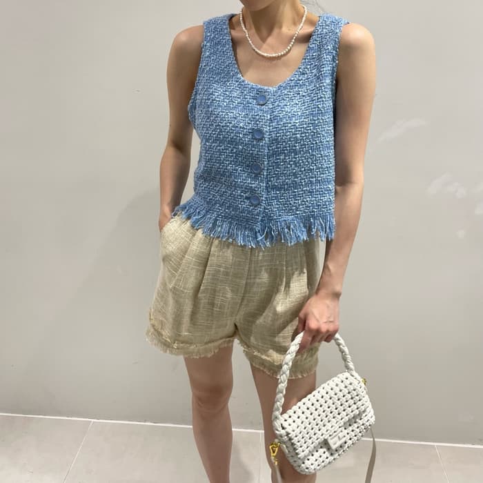 骨格ストレートツイードノースリーブトップス