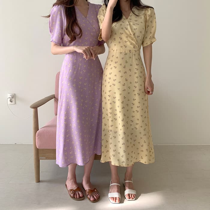 骨格ストレートカシュクール半袖ウエストマークワンピース