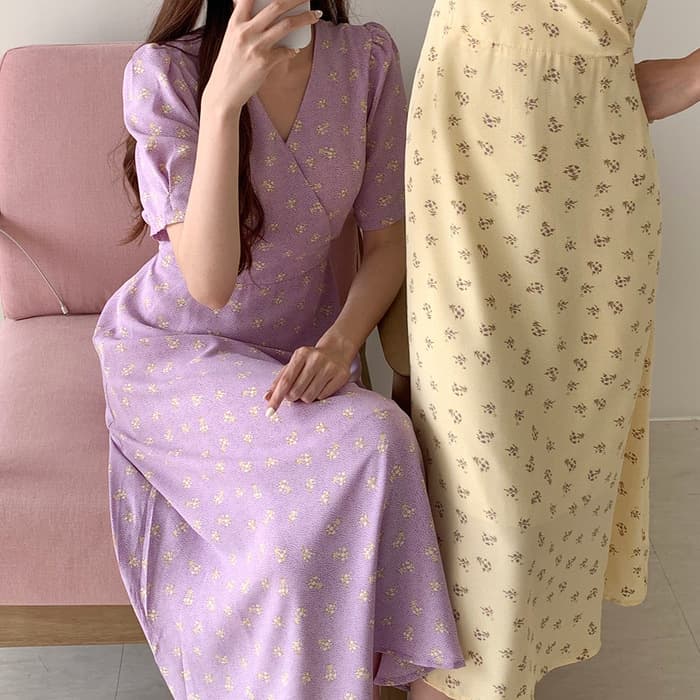骨格ストレートカシュクール半袖ウエストマークワンピース