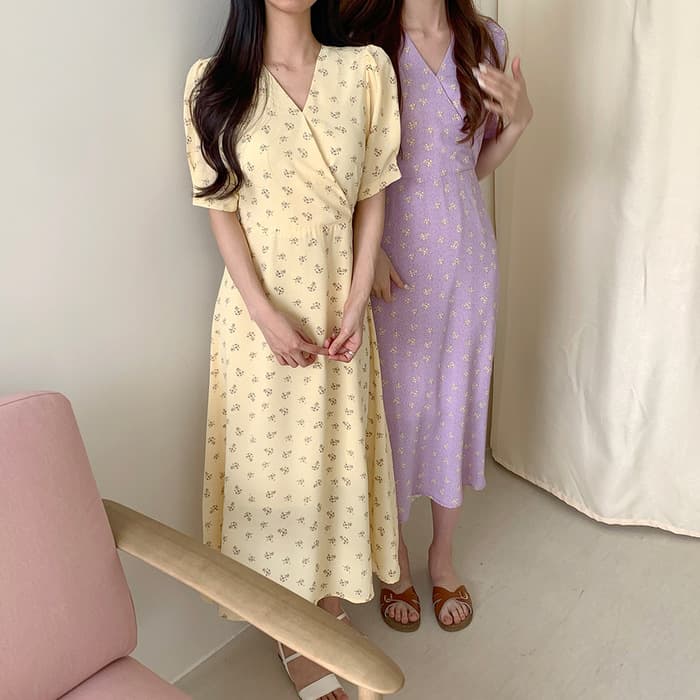 骨格ストレートカシュクール半袖ウエストマークワンピース