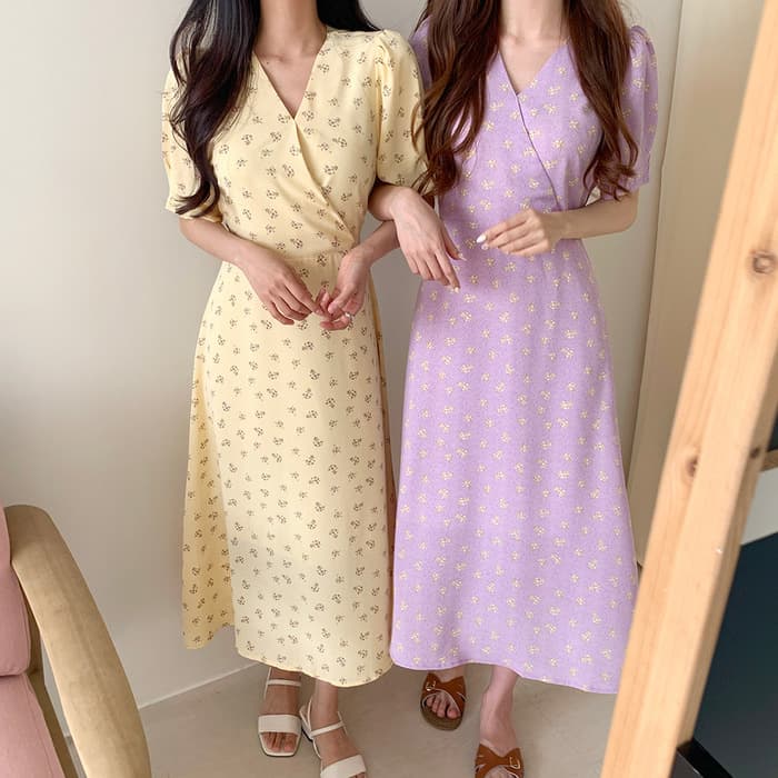 骨格ストレートカシュクール半袖ウエストマークワンピース