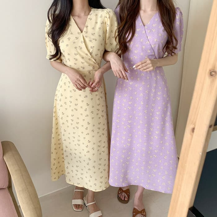 骨格ストレートカシュクール半袖ウエストマークワンピース