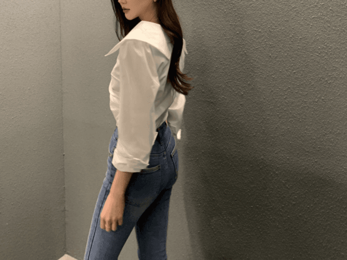 骨格ストレートサイドタックフィットシャツトップス