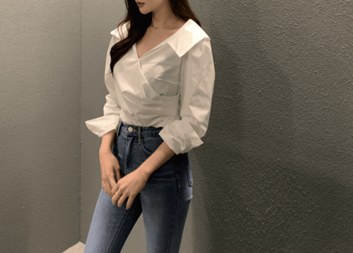 骨格ストレートサイドタックフィットシャツトップス