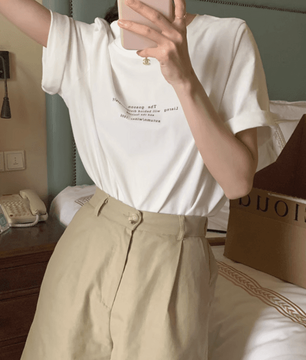 骨格ストレートプリントシンプル半袖Tシャツ