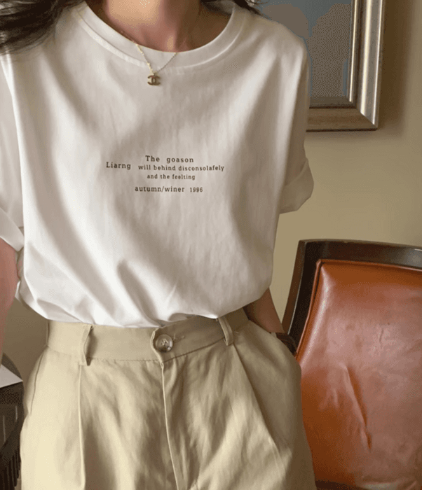 骨格ストレートプリントシンプル半袖Tシャツ