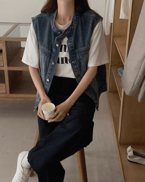 骨格ストレートデニムベスト