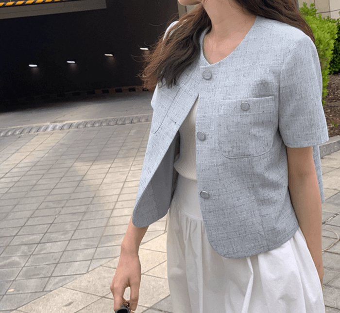 骨格ストレート半袖フェミニンツイードジャケット