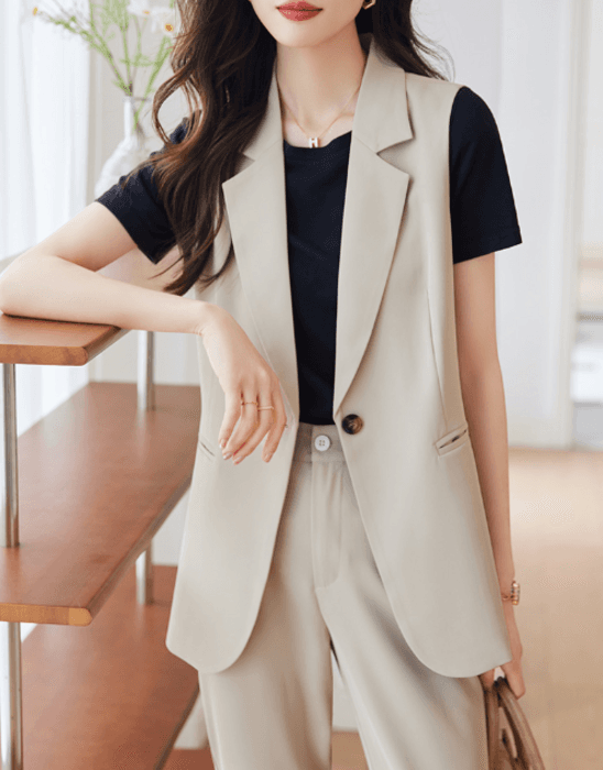 骨格ストレートジレ+パンツセットアップスーツ