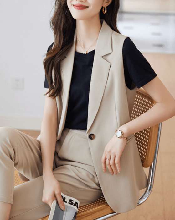 骨格ストレートジレ+パンツセットアップスーツ