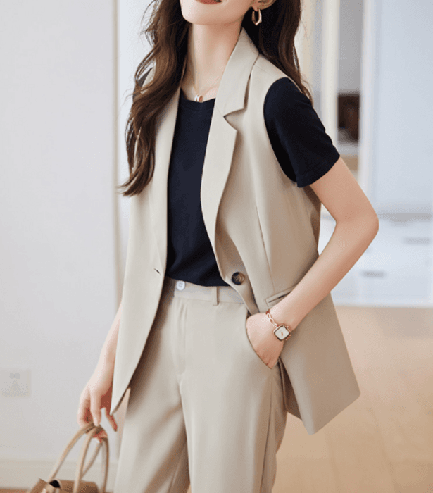 骨格ストレートジレ+パンツセットアップスーツ