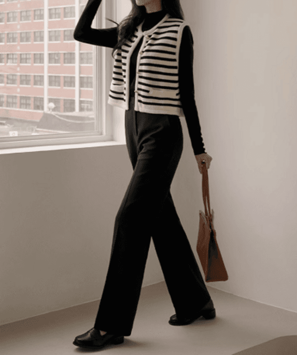 骨格ストレートセミフレアセンタープレススーツパンツ