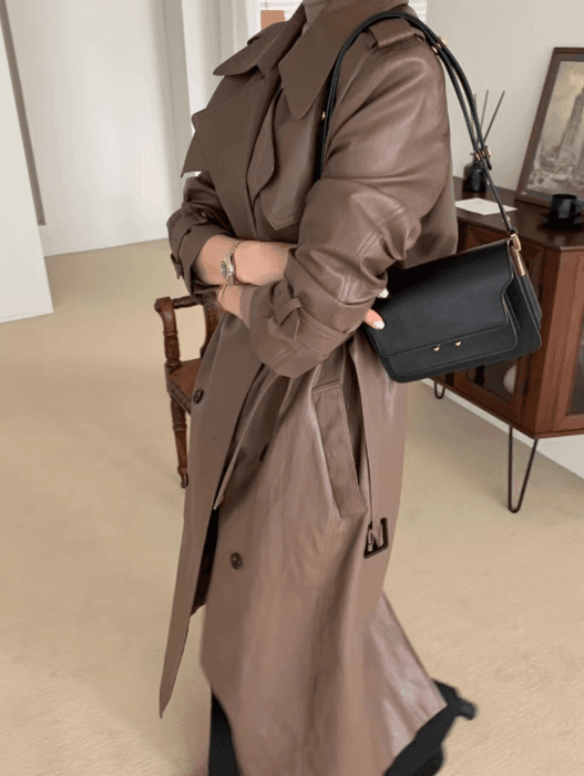 骨格ストレートダブルブレストロングトレンチコート