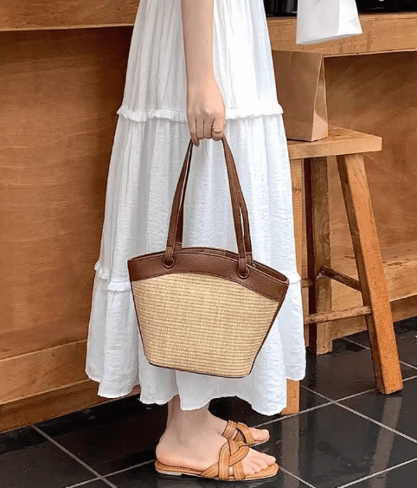 骨格ストレートランタン配色カゴバッグ