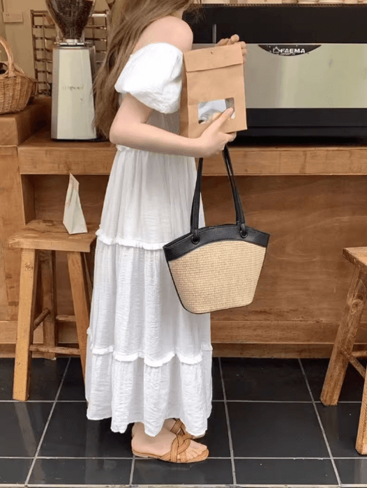 骨格ストレートランタン配色カゴバッグ