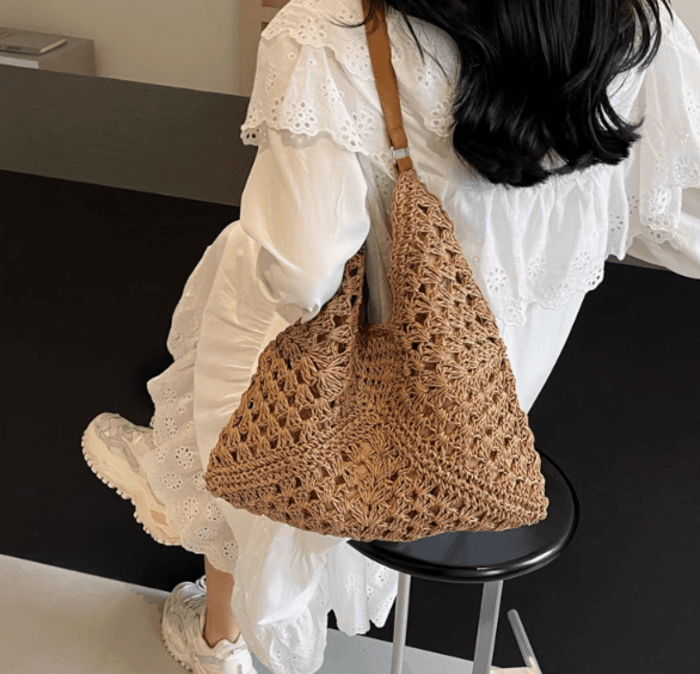 骨格ストレート編みトートバッグ