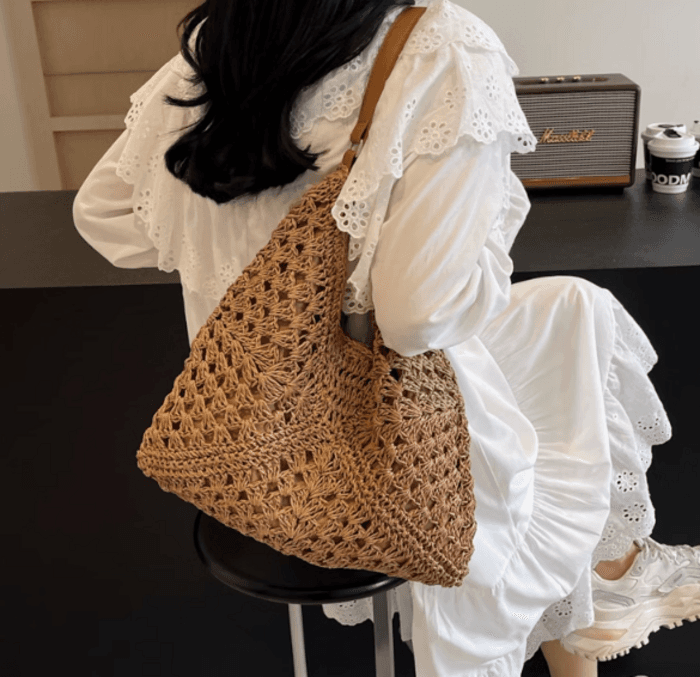 骨格ストレート編みトートバッグ
