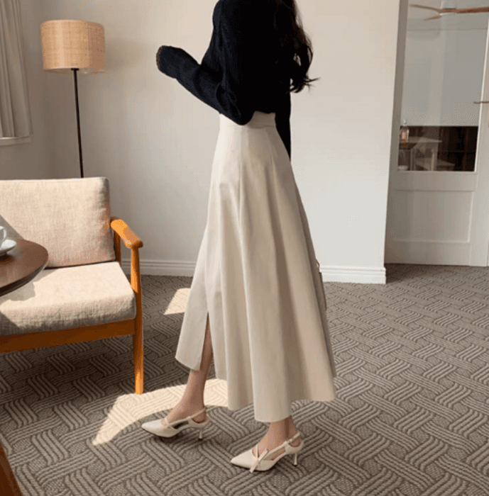 骨格ストレートフレンチフレアロングスカート