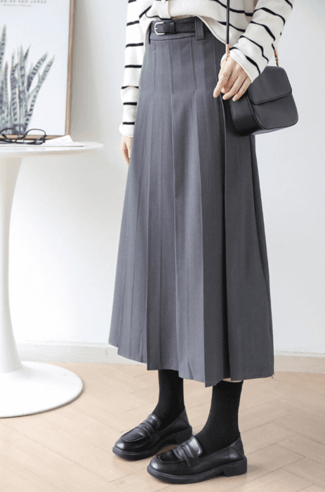 骨格ストレートプリーツロングスカート