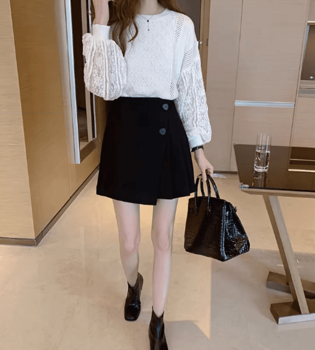 骨格ストレートサイドプリーツ台形スカート
