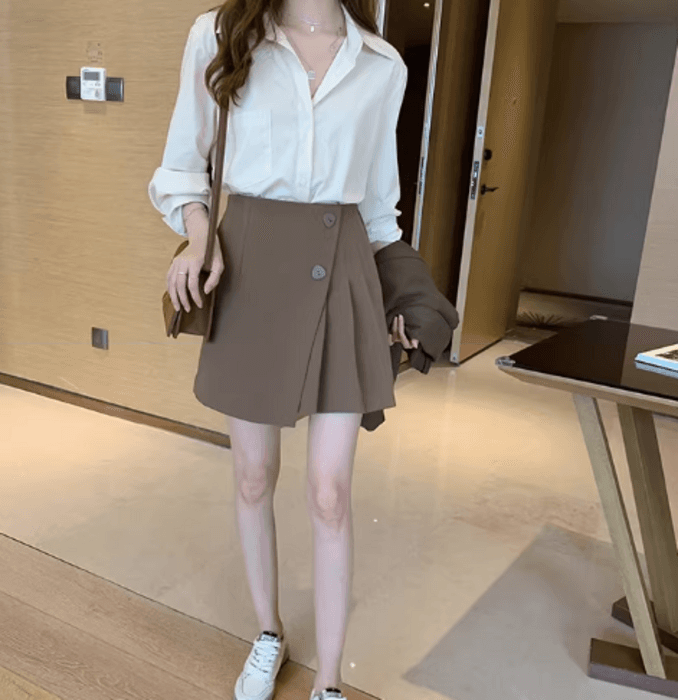 骨格ストレートサイドプリーツ台形スカート