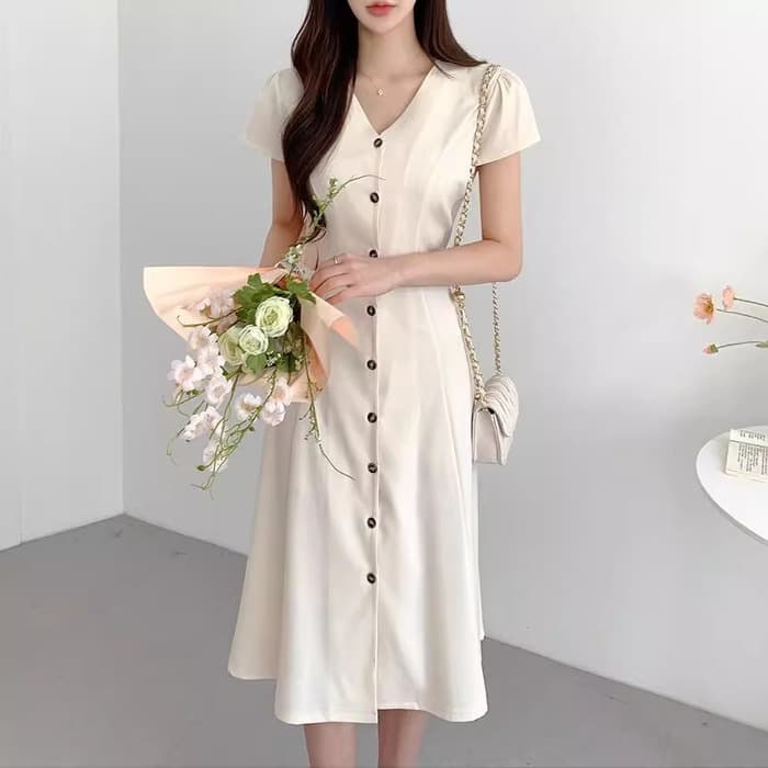 骨格ストレートVネックフロントリボンワンピース