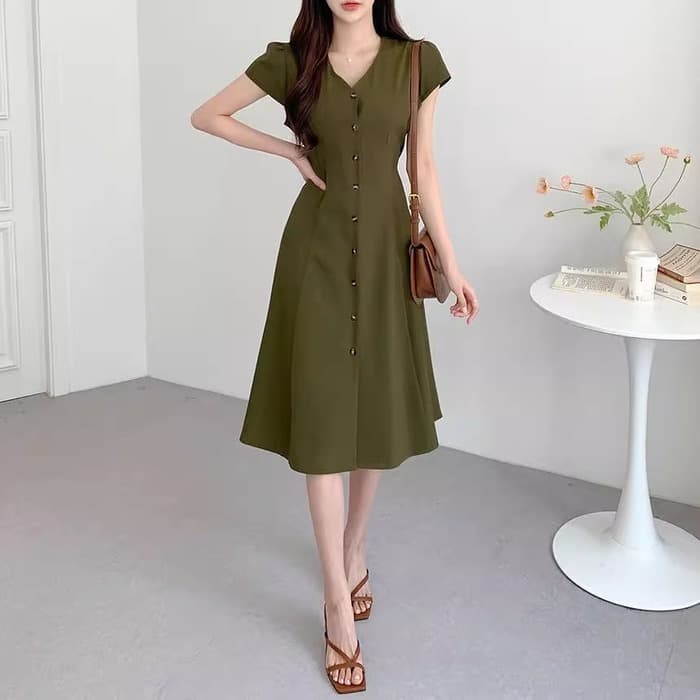 骨格ストレートVネックフロントリボンワンピース