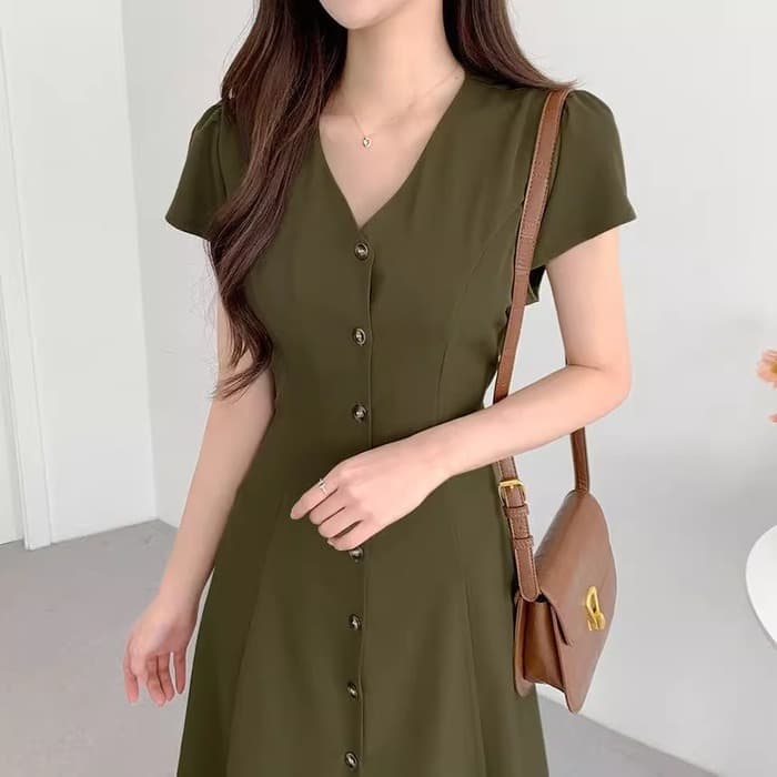 骨格ストレートVネックフロントリボンワンピース