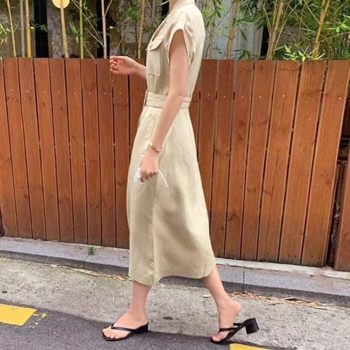 骨格ストレートフロントポケットロングワンピース