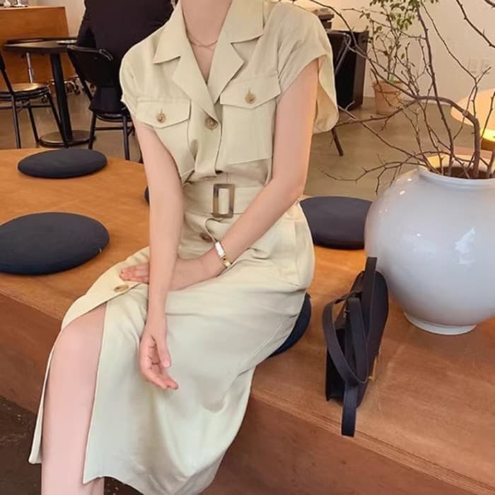 骨格ストレートフロントポケットロングワンピース