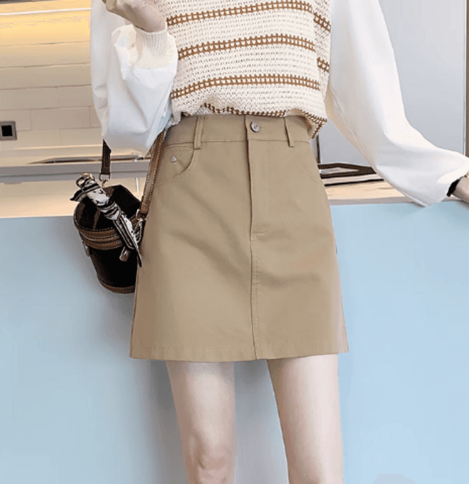 骨格ストレートカラーシンプル台形ミニ丈スカート